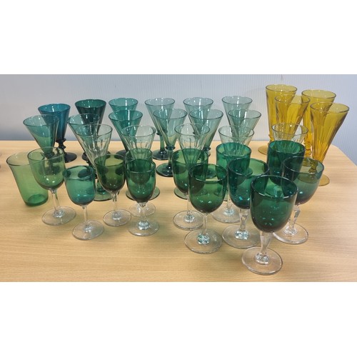 598 - Large Collection of Green Drinking Glasses and 4x Yellow