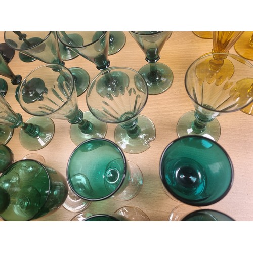 598 - Large Collection of Green Drinking Glasses and 4x Yellow