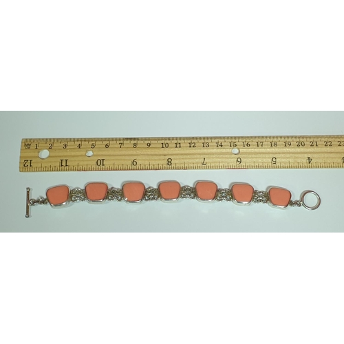 651 - Silver Bracelet with Coral Pink Stones