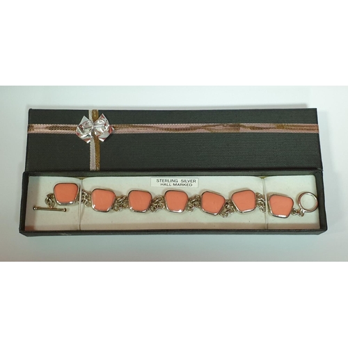 651 - Silver Bracelet with Coral Pink Stones