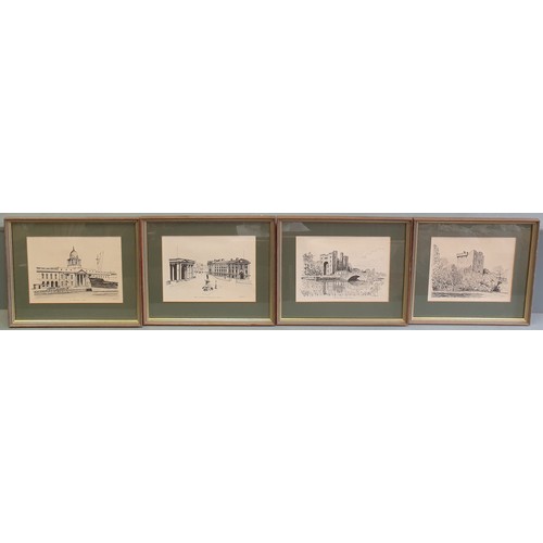 703 - Lot of 4x Framed Green Mounted Pictures, H:34 x W:40cm