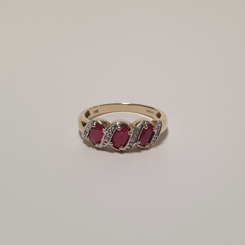 662 - 9ct Gold Ruby and Diamond Ring, Size M