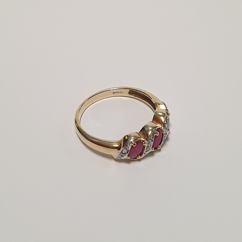 662 - 9ct Gold Ruby and Diamond Ring, Size M