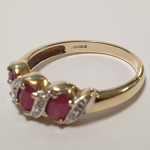 662 - 9ct Gold Ruby and Diamond Ring, Size M