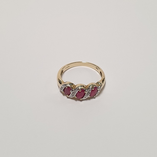 662 - 9ct Gold Ruby and Diamond Ring, Size M