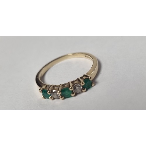 664 - 9ct Gold Diamond and Emerald Ring