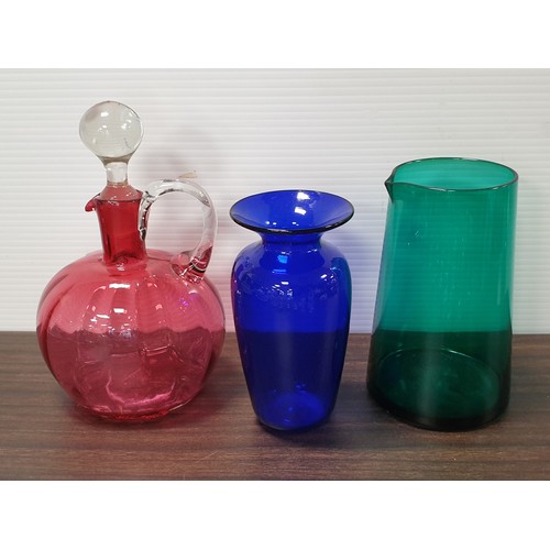 625 - Lot of Three Pieces of Coloured Glass including Ruby Glass Jug