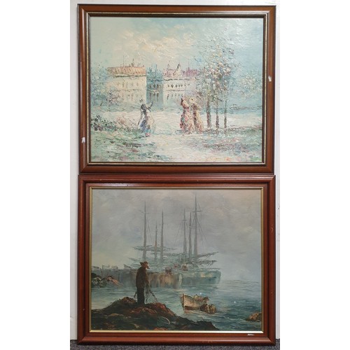 760 - Pair of Paintings on Board, H:60 x W:70cm