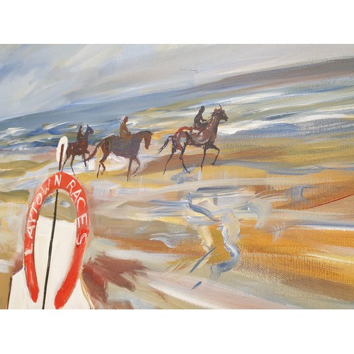 726 - Large Jaqueline Jones Oil on Canvas Layton Races 150cm wide x 125cm high