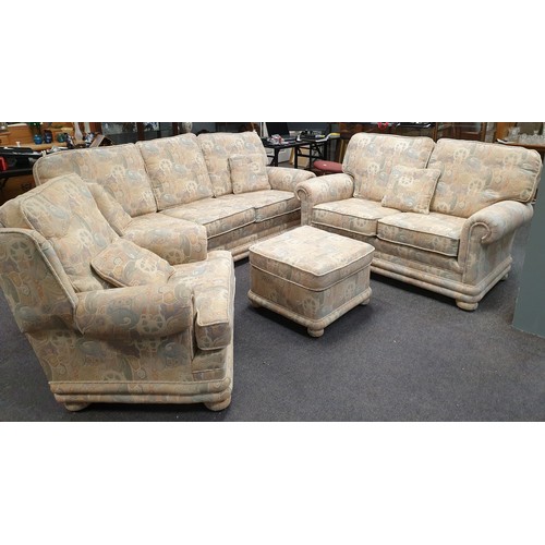 636 - Upholstered 3 + 2 + 1 Suite and Footstool