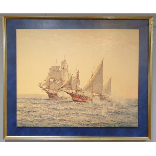 759 - Large Ship Scene Print, H:77 x W:92cm