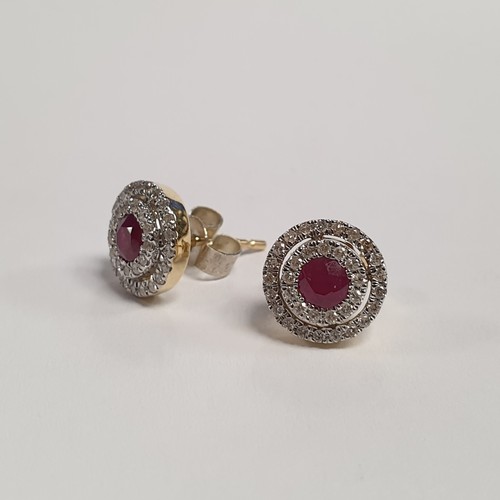 672 - Pair of Gold Diamond and Ruby Earrings