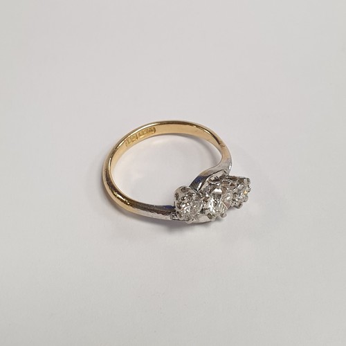 674 - 18ct Antique Diamond Three Stone Ring 1ct