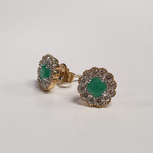 677 - Pair of Gold Diamond and Emerald Cluster Earrings