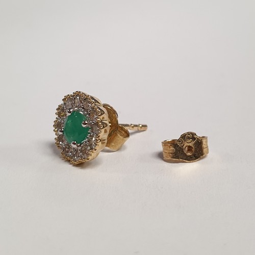 677 - Pair of Gold Diamond and Emerald Cluster Earrings