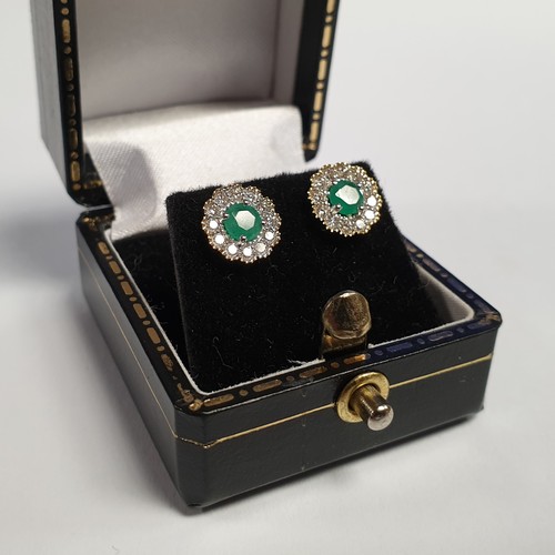 677 - Pair of Gold Diamond and Emerald Cluster Earrings