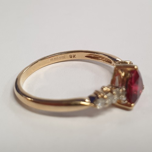 685 - 9ct Diamond and Ruby Cluster Ring