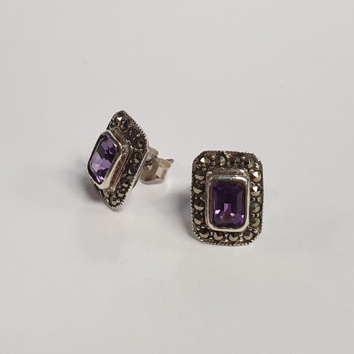 693 - Silver Amethyst and Marcasite Earrings