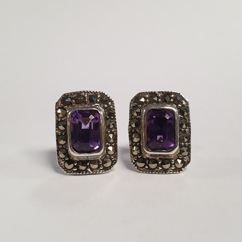 693 - Silver Amethyst and Marcasite Earrings