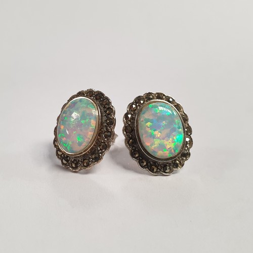 694 - Pair of Silver Opal and Marcasite Earrings