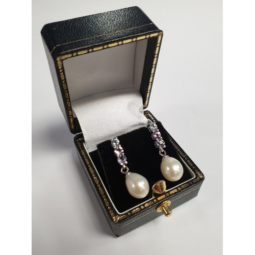 695 - Pair of Silver Pearl Drop Earrings