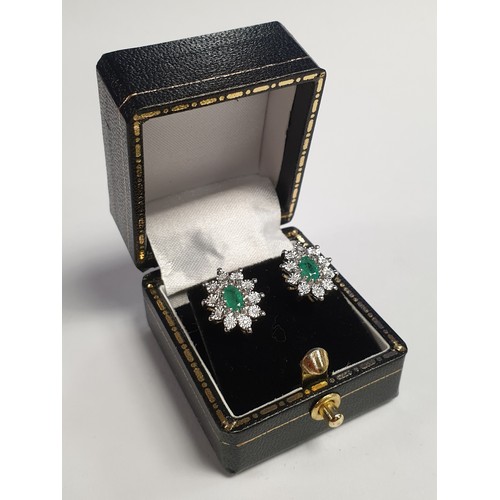 696 - Pair of Gold Diamond and Emerald Cluster Earrings