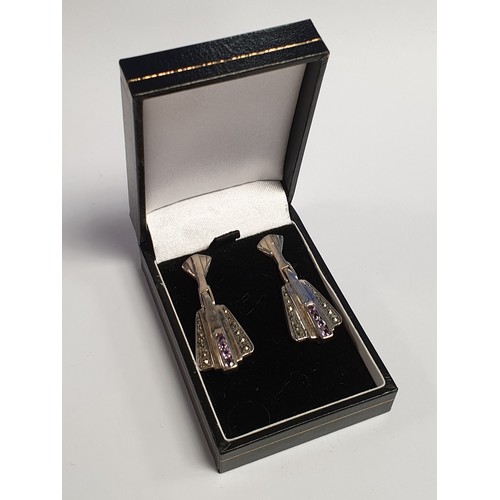 699 - Silver Art Deco Drop Earrings