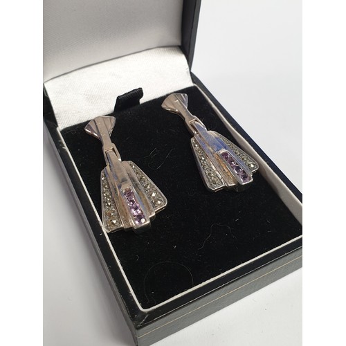 699 - Silver Art Deco Drop Earrings