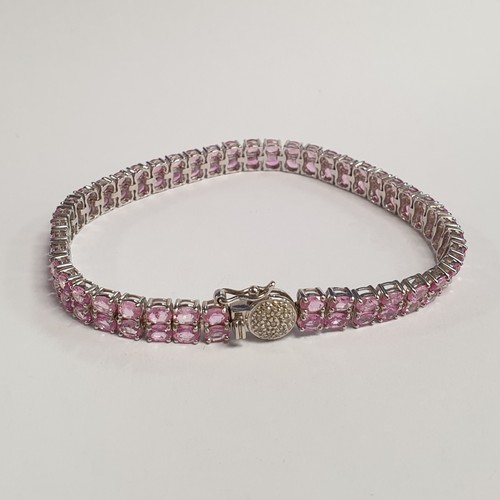 700 - Silver Pink Topaz Bracelet with Diamond Clasp