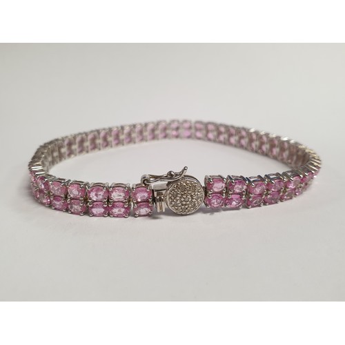 700 - Silver Pink Topaz Bracelet with Diamond Clasp