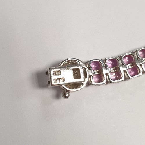 700 - Silver Pink Topaz Bracelet with Diamond Clasp