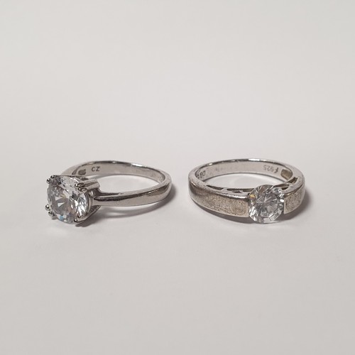 653 - Lot of 2x Silver and CZ Solitaire Ring