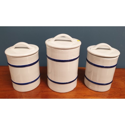 605 - Lot of Three Blue and White Storage Containers