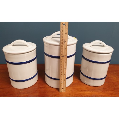 605 - Lot of Three Blue and White Storage Containers