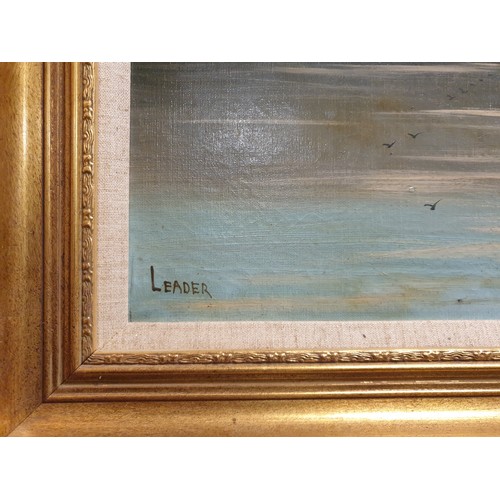 47 - Framed Oil on Canvas Loch Landscape, signed Leader 72cm wide x 52cm high