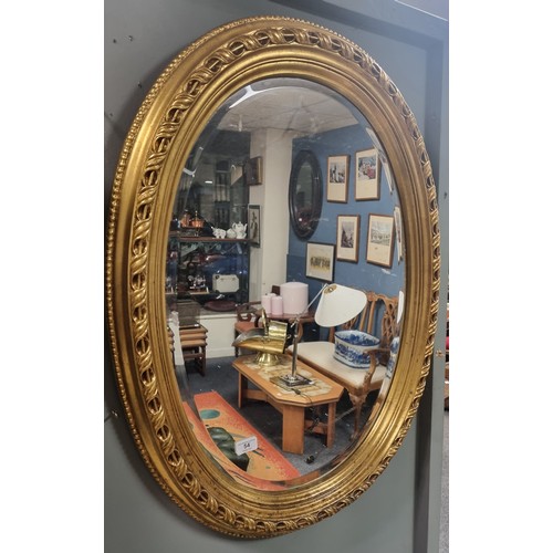 54 - Gilt Framed Beveled Oval Wall Mirror, H:86 x W:66cm