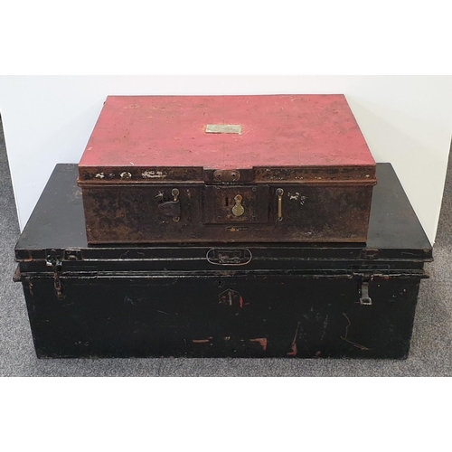 811 - Two Antique Metal Trunks, Largest measures H:37 x W:90 x D:47cm