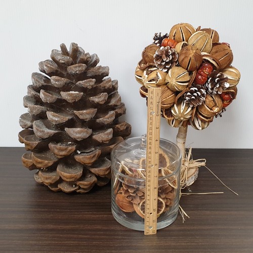 803 - Large Pine Cone, Decorative Festive Tree Ornament and Jar of Dried Decorative Fruits