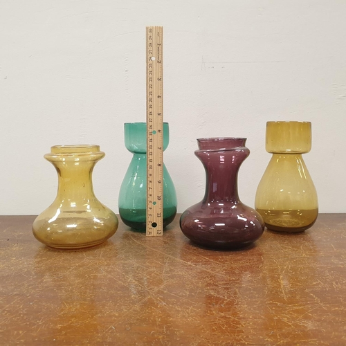 820 - Collection of four Antique Coloured Glass Hyacinth Vases