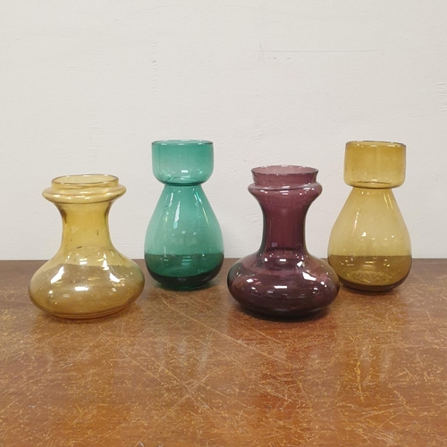 820 - Collection of four Antique Coloured Glass Hyacinth Vases