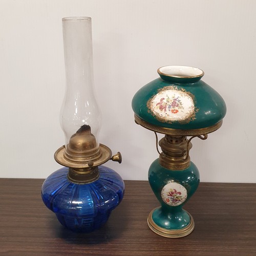 819 - Antique Oil Lamp and Brass and Porcelain Table Lamp, Height 32cm