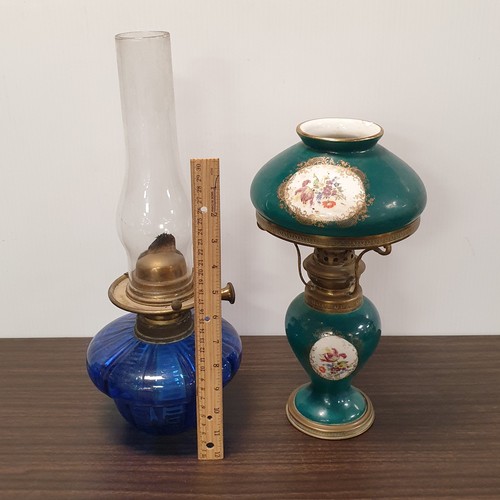 819 - Antique Oil Lamp and Brass and Porcelain Table Lamp, Height 32cm