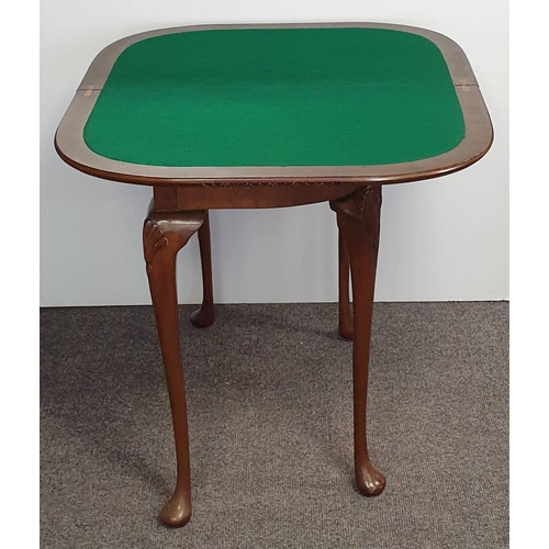 828 - Queen Anne Style Fold Over Card Table, H:75 x W:79 x D:45/90cm