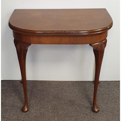 828 - Queen Anne Style Fold Over Card Table, H:75 x W:79 x D:45/90cm