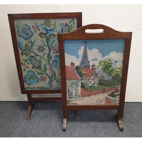 829 - Lot of 2x Tapestry Fire Screens, one tilt Top to coffee table Largest H:81 x W:49cm