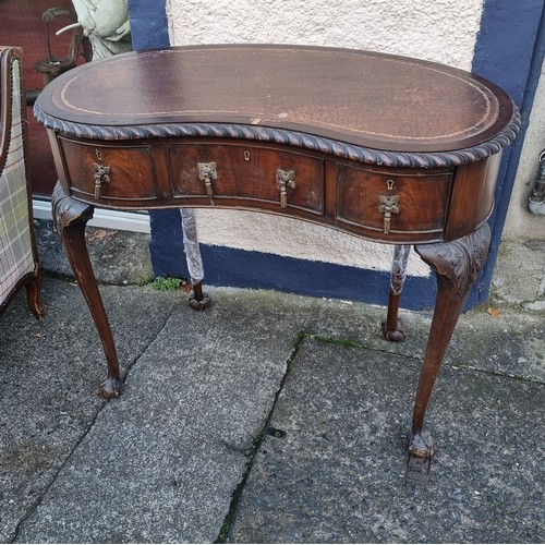 849 - Mahogany Rope Edge Kidney Shaped Desk, H:78 x W:92 x D:50cm