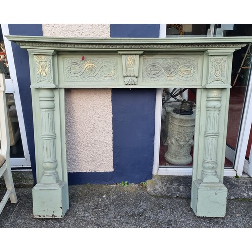 852 - Wooden Painted Fire surround (Green). Overall Dimensions H:120 x W:151 x D:24cm, Opening measures H:... 