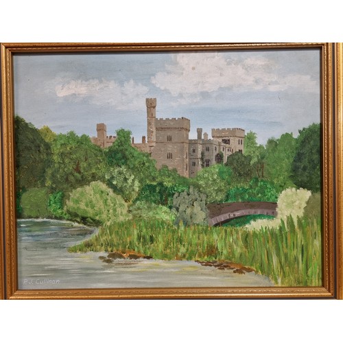 701 - Oil on Board, P.J. Cullinan - Lismore Castle (H:44 x W:55cm), 2x Religious Pictures and Roses Pictur... 