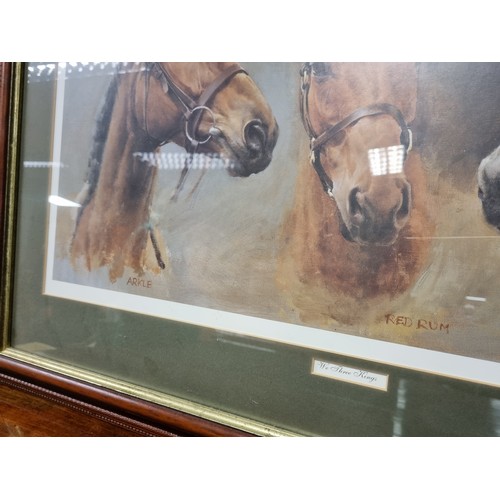 927 - 'We Three Kings' Mahogany Framed Print - Arkle, Red Rum and Desert Orchid, SL Crawford, H:60 x W:85c... 