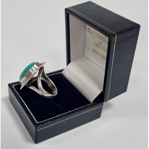 953 - Silver Turquoise Ring, approx. size N1/2